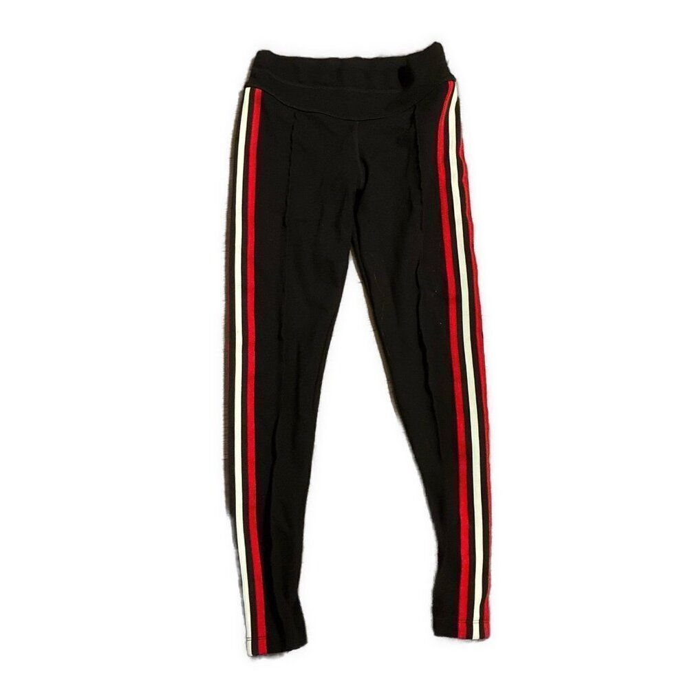 Womens Knit Black Red White Side Striped High Rise Leggings 10 Medium